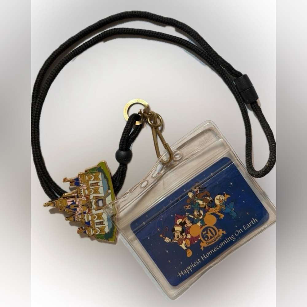 Vintage Disneyland 50th Anniversary Lanyard Pin & Badge Holder Collectible
